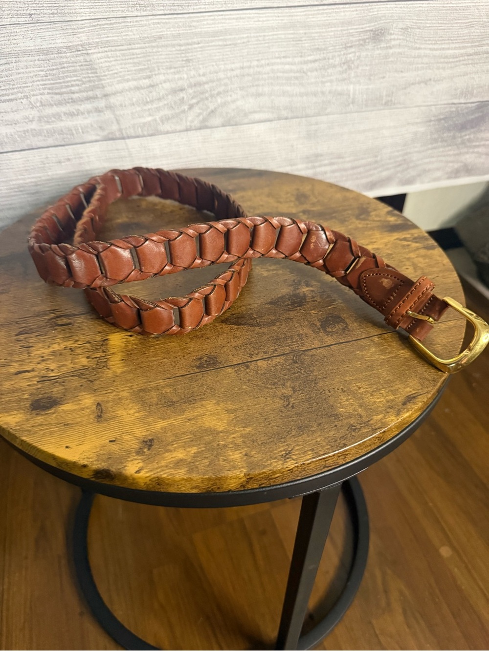 Braided Leather Men's Belt in Cognac with Brass Buckle